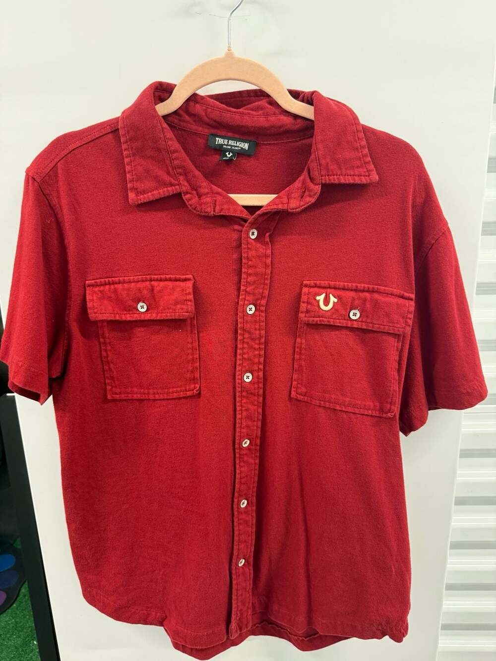 True religion red button up